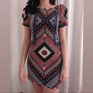 FARM Rio velvet tile pattern mini dress